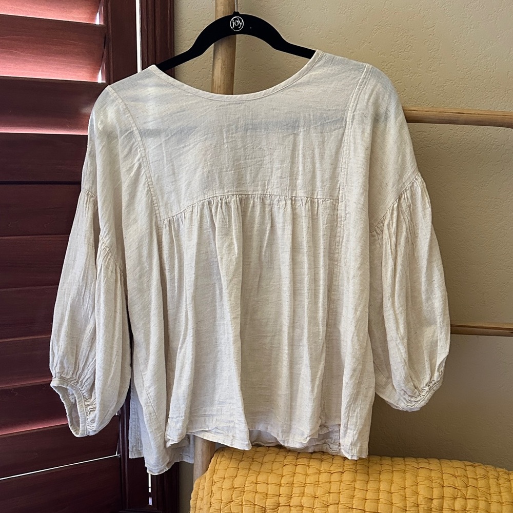 Avy & Co. 100% Cotton Elegant Cream Women's Tie Flowy Top